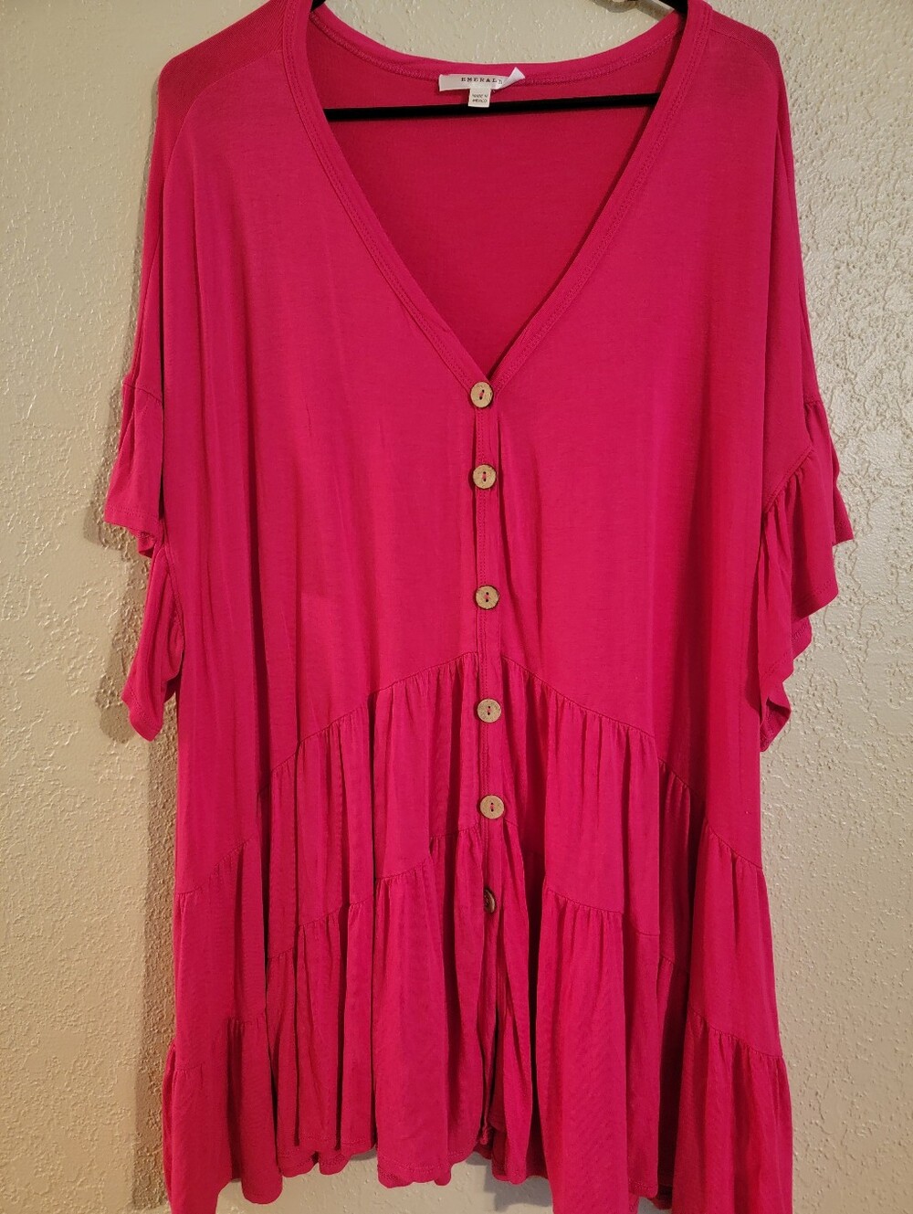 Chelsea & Violet Bright Fuchsia Button-Front Tiered V-Neck Tunic